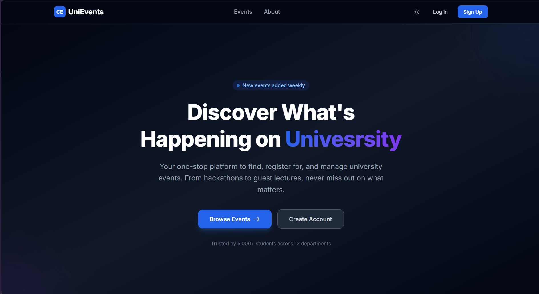 University Event Management System interface preview